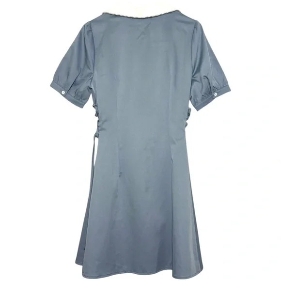 Allegra K Blue and White A-Line Dress with Peter Pan Collar - Picture 3 of 7